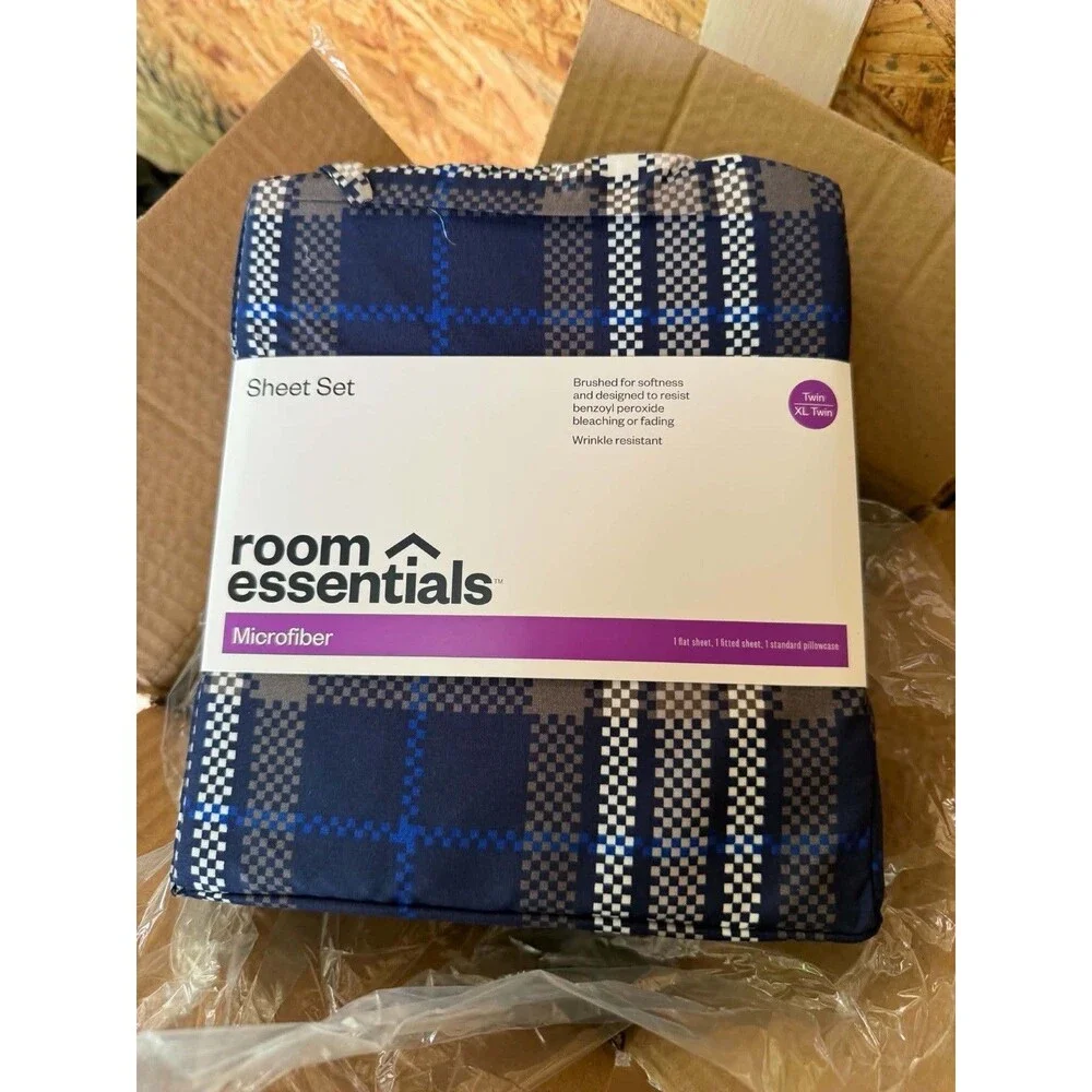 Room Essentials Twin/Twin XL Microfiber Sheet Set Blue Green Plaid New